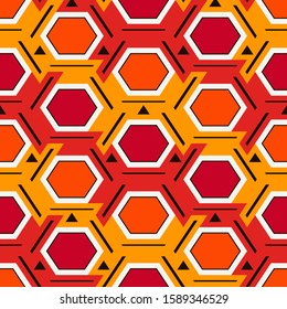 Contemporary honeycomb geometric pattern. Repeated hexagon ornament. Modern mosaic tiles background. Seamless surface abstract design. Geo wallpaper. Digital paper, textile print. Vector illustration