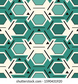 Contemporary honeycomb geometric pattern. Repeated hexagon ornament. Modern mosaic tiles background. Seamless surface abstract design. Geo wallpaper. Digital paper, textile print. Vector illustration