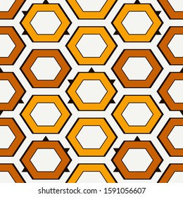 Contemporary honeycomb geometric pattern. Repeated hexagon ornament. Modern mosaic tiles background. Seamless surface abstract design. Geo wallpaper. Digital paper, textile print. Vector illustration