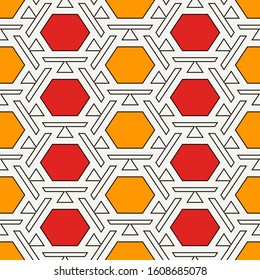Contemporary honeycomb geometric pattern. Repeated hexagon ornament. Modern mosaic tiles background. Seamless surface abstract design. Geo wallpaper. Digital paper, textile print. Vector illustration