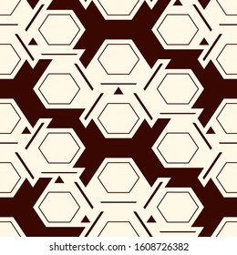 Contemporary honeycomb geometric pattern. Repeated hexagon ornament. Modern mosaic tiles background. Seamless surface abstract design. Geo wallpaper. Digital paper, textile print. Vector illustration