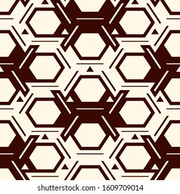 Contemporary honeycomb geometric pattern. Repeated hexagon ornament. Modern mosaic tiles background. Seamless surface abstract design. Geo wallpaper. Digital paper, textile print. Vector illustration
