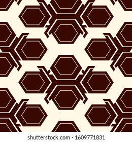 Contemporary honeycomb geometric pattern. Repeated hexagon ornament. Modern mosaic tiles background. Seamless surface abstract design. Geo wallpaper. Digital paper, textile print. Vector illustration