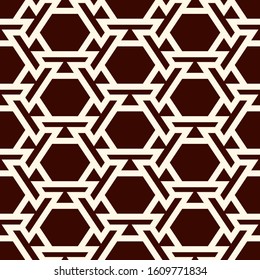 Contemporary honeycomb geometric pattern. Repeated hexagon ornament. Modern mosaic tiles background. Seamless surface abstract design. Geo wallpaper. Digital paper, textile print. Vector illustration