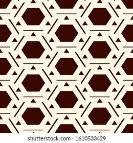 Contemporary honeycomb geometric pattern. Repeated hexagon ornament. Modern mosaic tiles background. Seamless surface abstract design. Geo wallpaper. Digital paper, textile print. Vector illustration