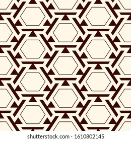 Contemporary honeycomb geometric pattern. Repeated hexagon ornament. Modern mosaic tiles background. Seamless surface abstract design. Geo wallpaper. Digital paper, textile print. Vector illustration