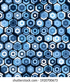Contemporary honeycomb geometric pattern. Repeated hexagon ornament. Modern mosaic tiles background. Seamless surface abstract design. Digital paper, textile print. Vector illustration