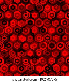 Contemporary honeycomb geometric pattern. Repeated hexagon ornament. Modern mosaic tiles background. Red seamless surface abstract design. Digital paper, textile print. Vector illustration