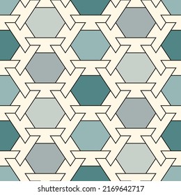 Contemporary honeycomb geometric pattern. Repeated hexagon ornament. Modern mosaic tiles background. Seamless surface abstract design. Geo wallpaper. Digital paper, textile print. Vector illustration