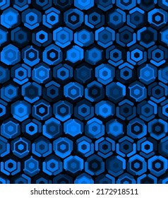 Contemporary honeycomb geometric pattern. Repeated hexagon ornament. Modern mosaic tiles background. Azure blue seamless surface abstract design. Digital paper, textile print. Vector illustration