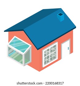 Contemporary house icon isometric vector. New one story house with balcony icon. Residential building, construction, architecture