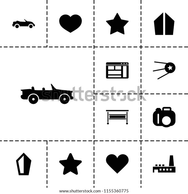 Contemporary icon. collection\
of 13 contemporary filled icons such as camera, star, factory, car,\
sword, browser window. editable contemporary icons for web and\
mobile.