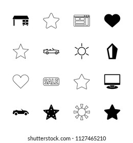 Contemporary icon. collection of 16 contemporary filled and outline icons such as office desk, heart, star, sun, sword, car. editable contemporary icons for web and mobile.