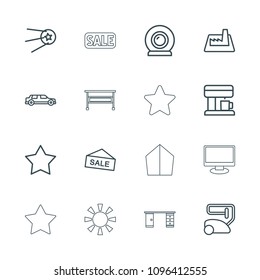 Contemporary icon. collection of 16 contemporary outline icons such as vacuum cleaner, star, sale, factory, coffee machine. editable contemporary icons for web and mobile.