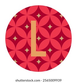 A contemporary icon design featuring the letter “L” overlaid on a red floral geometric pattern, great for logos and digital art.