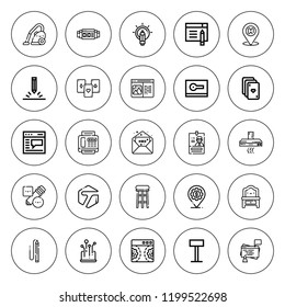Contemporary icon set. collection of 25 outline contemporary icons with card, browser, cards, fax, dressing table, hood, location, media, pencil, tagged icons. editable icons.