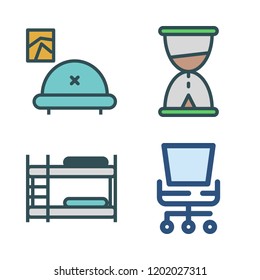 contemporary icon set. vector set about bunk, office chair, hourglass and livingroom icons set.