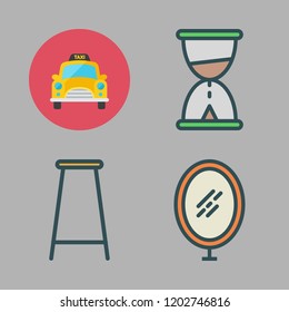 contemporary icon set. vector set about hourglass, taxi, bar stool and mirror icons set.