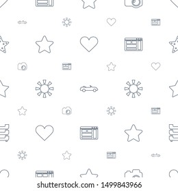 contemporary icons pattern seamless white background. Included editable line heart, cabriolet, camera, star, sun, browser window icons. contemporary icons for web and mobile.