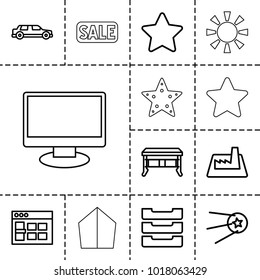 Contemporary icons. set of 13 editable outline contemporary icons such as browser window, office desk, star, table box, factory, car, sun, sword, sale