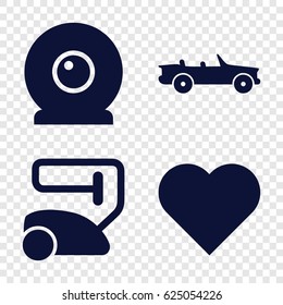 Contemporary icons set. set of 4 contemporary filled icons such as vacuum cleaner, web camera, car