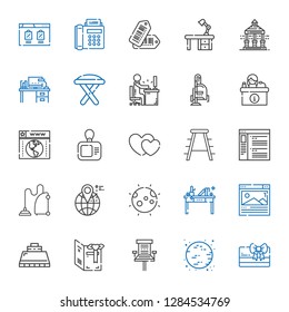 contemporary icons set. Collection of contemporary with card, moon, office chair, hood, browser, desk, location, vacuum cleaner, stool. Editable and scalable contemporary icons.