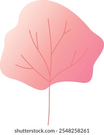 Contemporary illustration featuring a stylized pink leaf with prominent veins, presented against a clean white backdrop, creating a simple yet evocative visual