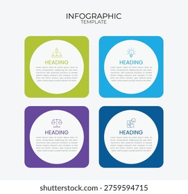 A contemporary infographic template showcasing four sections
with rounded squares in a minimalist gradient style. Ideal for presenting business concepts or
organizational initiatives in a visually compelling manner.