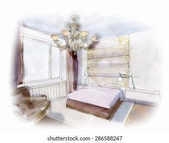 Contemporary interior bedroom doodle.
