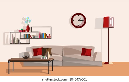 Contemporary interior design of the room. Flat style design. Vector illustration