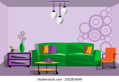 Contemporary interior design of the room. Flat style design. Vector illustration