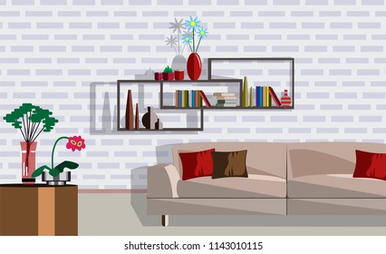 Contemporary interior design of the room. Flat style design. Vector illustration