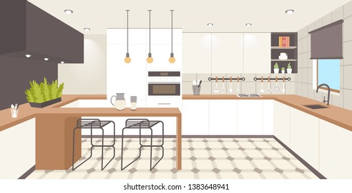 contemporary kitchen interior empty no people house room modern apartment design flat horizontal