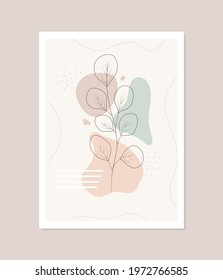 Contemporary leaf poster. Hand drawn abstract botanical elements. Minimal interior design and natural wall art. Modern vector illustration.