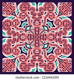 contemporary leaves pattern on violet background