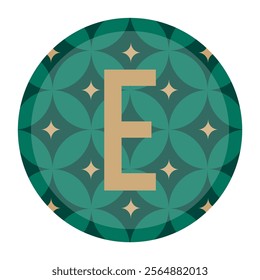 Contemporary letter E design with a modern floral geometric pattern in a circular layout, blending bold typography with intricate decorative elements for logos, branding, and digital art projects.