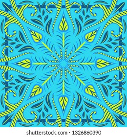 contemporary light blue and yellow flora and leaves pattern with frame