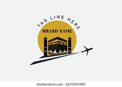 Contemporary logo design for Hajj and Umrah services,  Perfect for travel agencies, pilgrimage tour operators, Islamic organizations, and branding for religious travel services. 