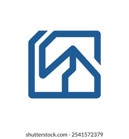 zeitgenössisches Logo mit einem minimalistischen Häuserumriss in Blautönen, perfekt für Immobilien, Architekturbüros, Home Services oder wohnungsbezogene Apps und Websites