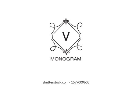 Contemporary logo with floral elegant lines and the letter V. Design monogram elements, corporate identity sign for restaurant, royalty, boutique, cafe, hotel. Vector illustration