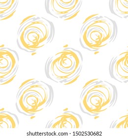 Contemporary loose brushstroke style silver and gold swirling circles. Vector seamless pattern on white background. Relaxed vibe. Great for Christmas, weddings, party, giftwrap, stationery, packaging
