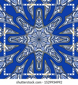 contemporary luxury white and golden floral pattern on blue