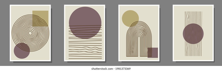 Contemporary mid century posters, great design for any purposes. Poster, card, banner, background, postcard. Abstract geometric shapes. Minimal design. Modern scandinavian design. Vector cover.