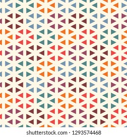 Contemporary minimalist geometric pattern. Repeated triangles ornament. Modern abstract background. Seamless surface design. Simple wallpaper. Digital paper, textile print. Vector art