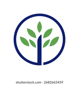 Um logotipo contemporâneo e minimalista com uma árvore estilizada dentro de um quadro circular, perfeito para representar crescimento, natureza, sustentabilidade e temas orgânicos.