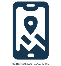 Contemporary Mobile Phone Icon Displaying a Detailed Map and Location Pin, Vividly Illustrating Advanced GPS Navigation and Precise Geo-Location Services Available on Smartphones