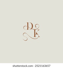 contemporary modern curvy DK initial with thin line monogram wedding style logo concept letter