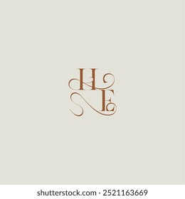 contemporâneo moderno curvy monograma casamento estilo logotipo carta conceito inicial com linha fina HE