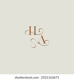 contemporary modern curvy monogram wedding style logo concept letter initial with thin line HA