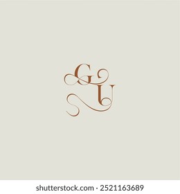 contemporâneo moderno curvy monograma casamento estilo logotipo carta conceito inicial com linha fina GU